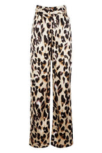 Load image into Gallery viewer, Satin Leopard Belted Wide Leg Pants
