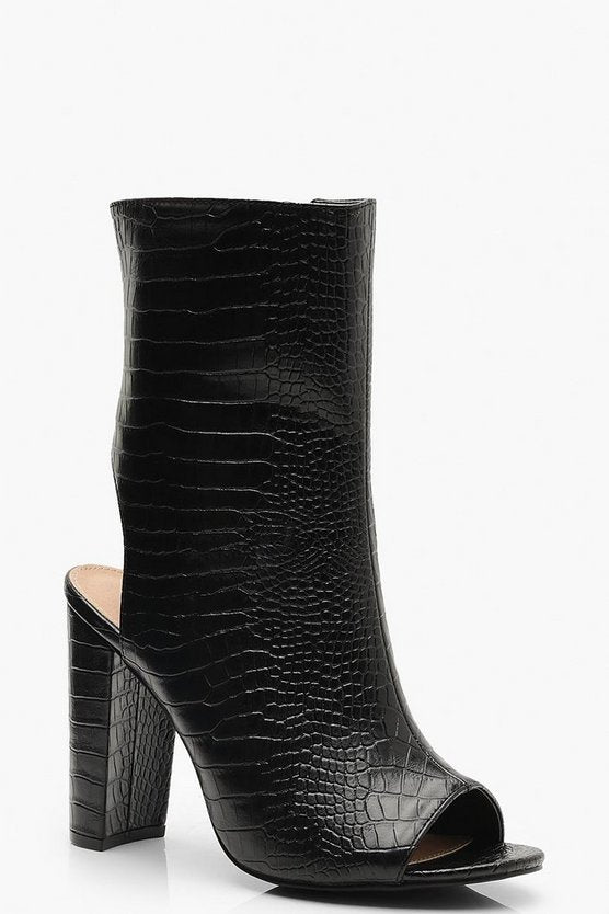 Extra Wide Fit Croc Peeptoe Shoe Boots