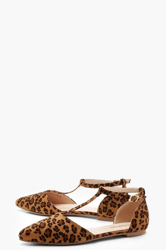 Leopard Print T Bar Pointed Flats