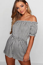 Load image into Gallery viewer, Gingham Off The Shoulder Gypsy Style Playsuit
