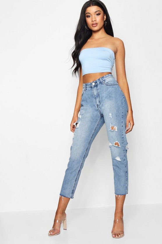 High Rise Raw Hem Mom Jeans