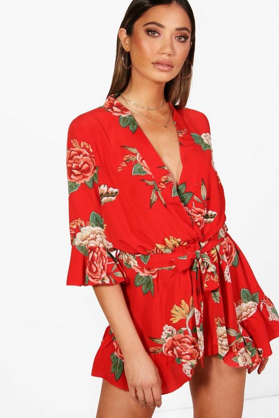 Oriental Kimono Style Belted Romper