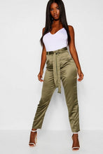 Load image into Gallery viewer, Tie Waist Woven Satin Slimline Pants
