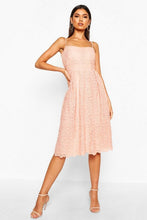 Load image into Gallery viewer, Boutique Embroidered Strappy Midi Skater Dress
