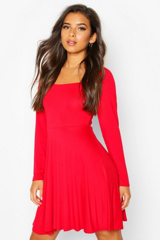 Long Sleeve Jersey Square Neck Skater Dress