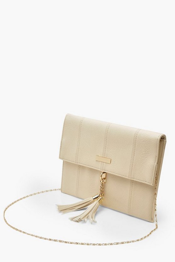 Bar & Tassel PU Clutch Bag With Chain