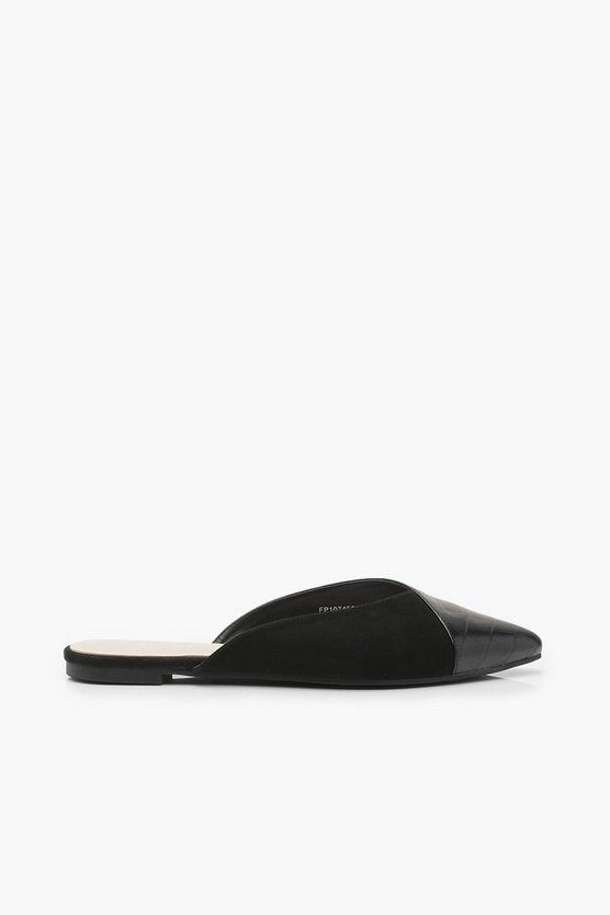 Croc PU Toe Cap Mules Flats