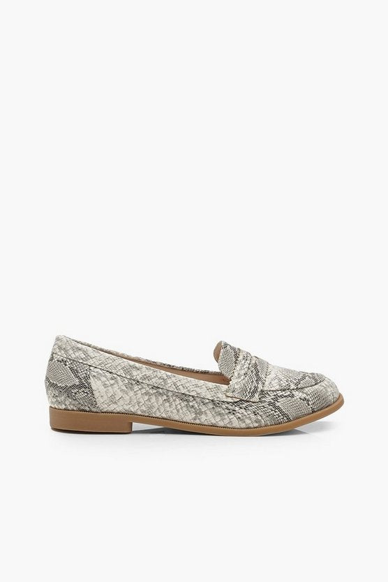 Wide Fit Snake Flat Loafers