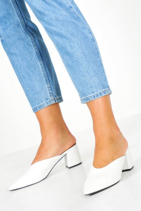 Pointed Block Heel Mules