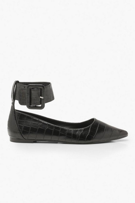 Buckle Belt Pointed Flat Ballets