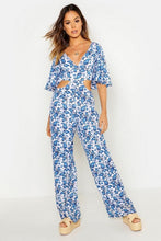 Load image into Gallery viewer, Lace Up Open Back Porcelain Print Jumpsuit
