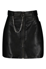 Load image into Gallery viewer, Chain Detail Leather Look Mini Skirt
