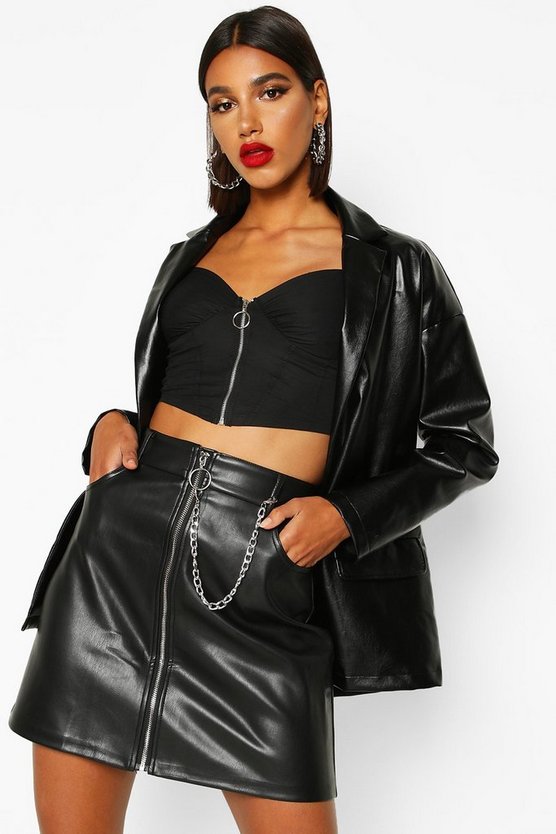 Chain Detail Leather Look Mini Skirt