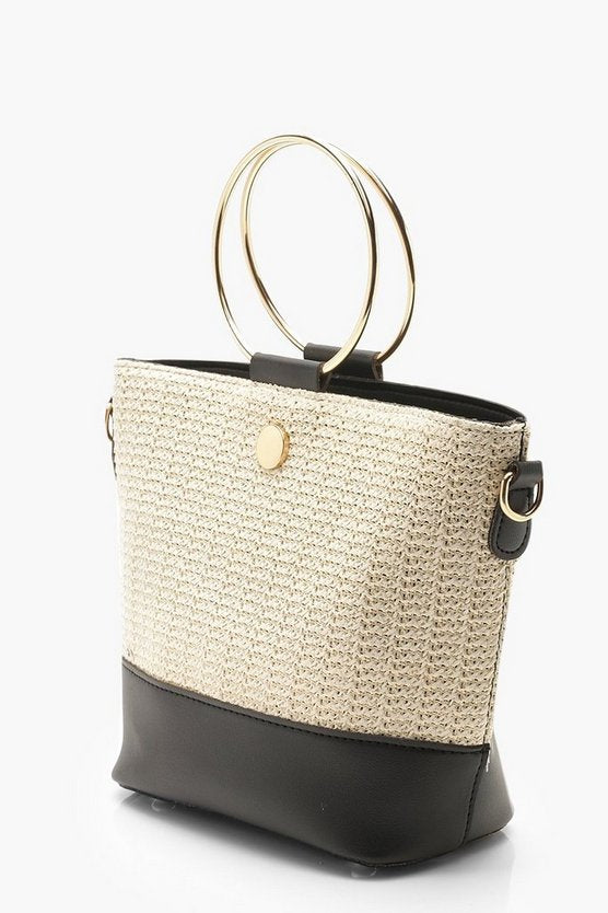 Ring Handle Straw Day Bag