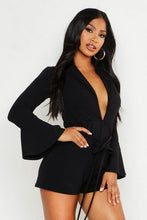 Load image into Gallery viewer, Plunge Belted Flare Sleeve Playsuit
