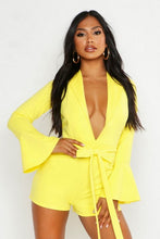 Load image into Gallery viewer, Plunge Belted Flare Sleeve Playsuit
