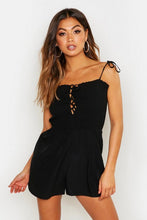 Load image into Gallery viewer, Tie Strap Shirred Lace Up Playsuit
