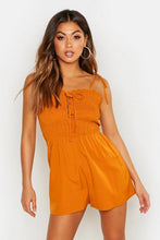 Load image into Gallery viewer, Tie Strap Shirred Lace Up Playsuit
