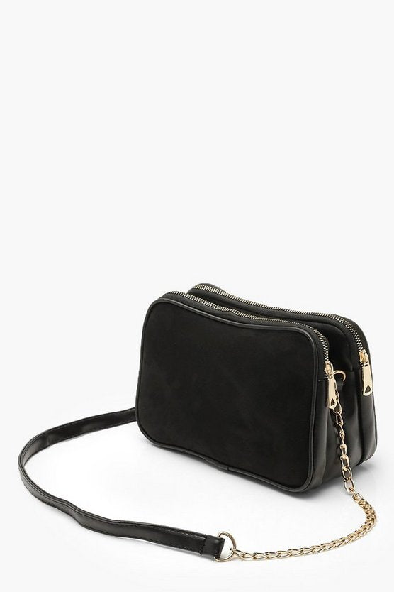 Suedette Dual Compartment Cross Body Bag