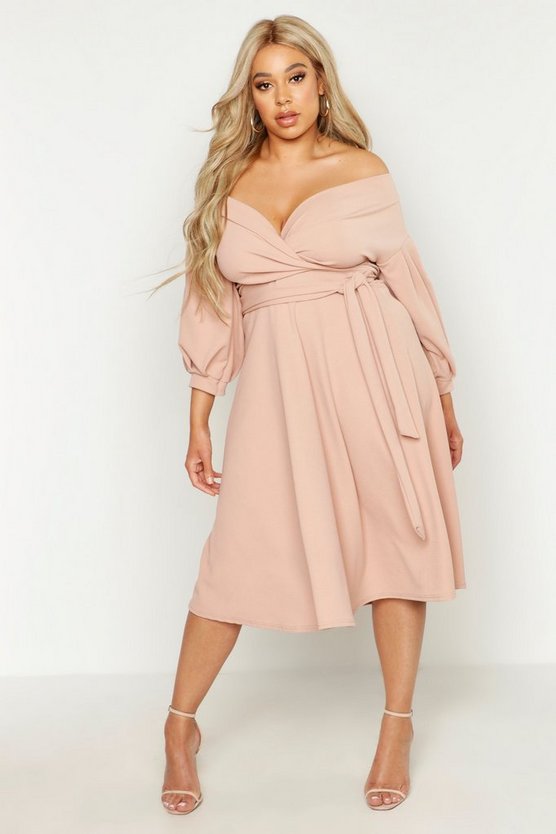 Plus Off Shoulder Wrap Midi Dress