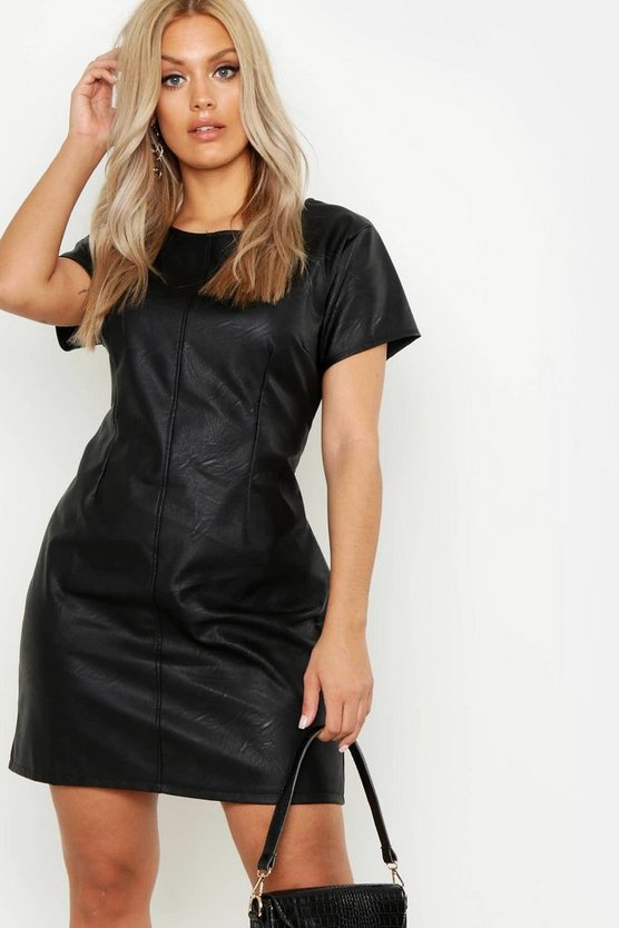 Plus PU Cap Sleeve Shift Dress